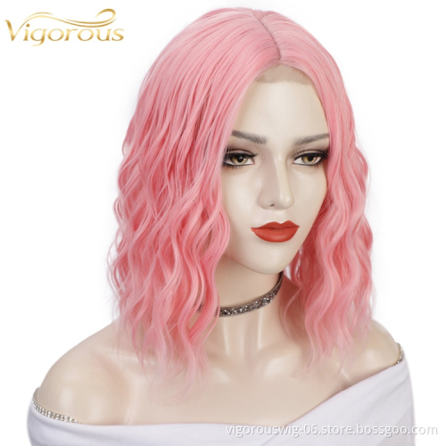 Peruvian Wholesale Natural Pink Glueless Cheap Curly Short Bob Vendor For Black Women Ladies Cosplay Synthetic Hair Wigs